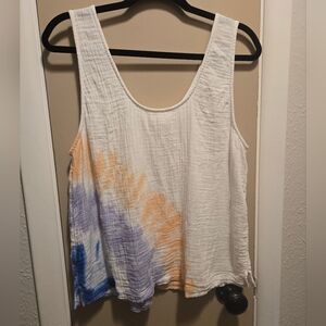 LOFT White and Orange Sleeveless Crop Tank Top